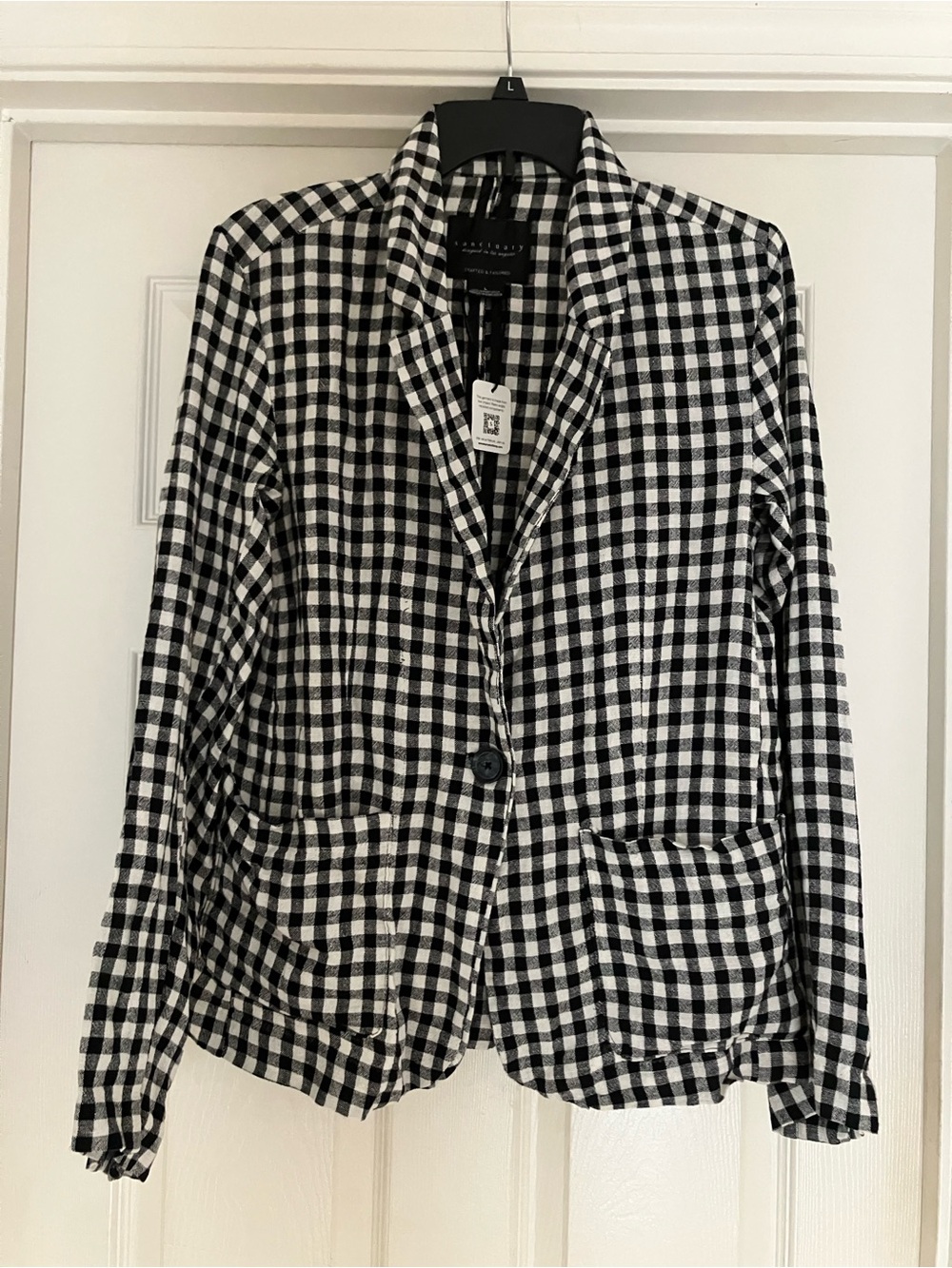 SANCTUARY Black and White Checkered Linen Blend Blazer Jacket Large L NEW NWT - Picture 4 of 13
